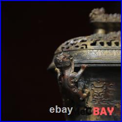 Chinese Exquisite Antique Arts Crafts Home Decoration Dragon Lid Incense Burner