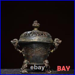 Chinese Exquisite Antique Arts Crafts Home Decoration Dragon Lid Incense Burner