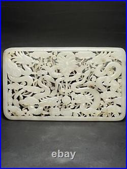 Chinese Exquisite Handmade Dragon carving Hetian Jade Pendant Plate