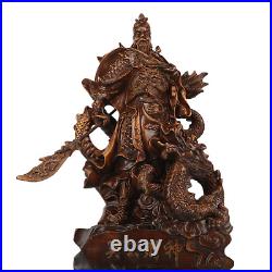 Chinese Fengshui Fighting Warrior GuanGong Yu God Stand On Dragon Resin Statue
