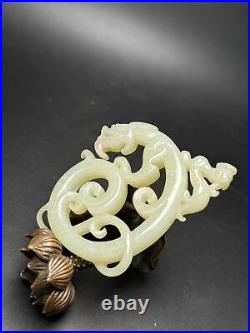 Chinese Hand-carved Natural Hetian Jade Nephrite Pendant Dragon carving