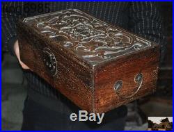 Chinese Huanghuali Wood Carved Boutique double Dragon storage boxes Jewelry Box