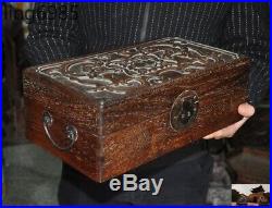 Chinese Huanghuali Wood Carved Boutique double Dragon storage boxes Jewelry Box
