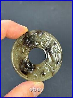 Chinese Jade Disc Bi Carving Dragon&Phoenix ornament jade circle pendant