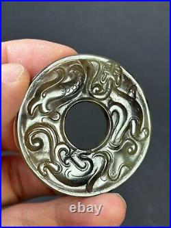 Chinese Jade Disc Bi Carving Dragon&Phoenix ornament jade circle pendant