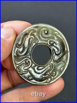 Chinese Jade Disc Bi Carving Dragon&Phoenix ornament jade circle pendant