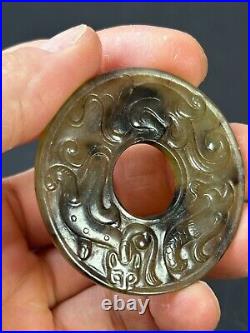 Chinese Jade Disc Bi Carving Dragon&Phoenix ornament jade circle pendant