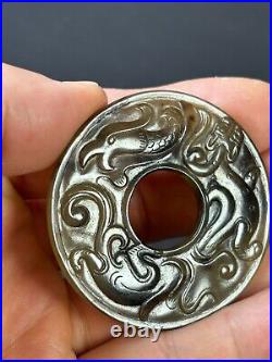 Chinese Jade Disc Bi Carving Dragon&Phoenix ornament jade circle pendant