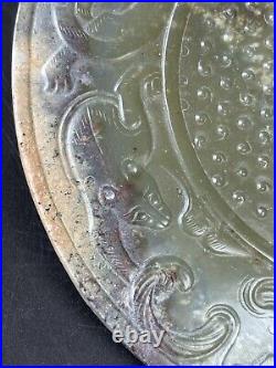 Chinese Jade Disc Bi Pendant carving Dragon&bear tadpole motif Bi ornament