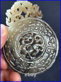 Chinese Jade Disc Bi ornament carving Dragon Bi Pendant with Dragon collar