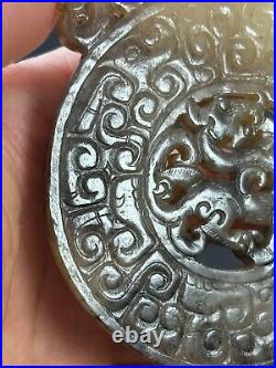 Chinese Jade Disc Bi ornament carving Dragon Bi Pendant with Dragon collar
