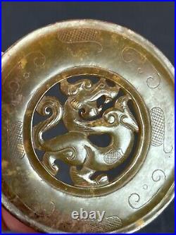 Chinese Jade Disc Bi ornament carving open work Dragon statue Bi jade Pendant