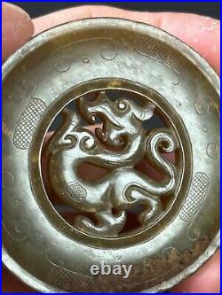 Chinese Jade Disc Bi ornament carving open work Dragon statue Bi jade Pendant