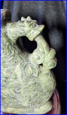 Chinese Jade Flask Vase Hetian Nephrite Bottle 9.5 dragon handles