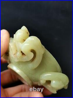 Chinese Jade bowl drinking vessel ornaments Joint Dragon design Jade cup