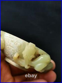 Chinese Jade bowl drinking vessel ornaments Joint Dragon design Jade cup