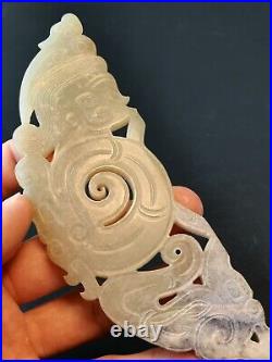 Chinese Jade ornaments Huang Human&Dragon semi-circle jade pendant Huang