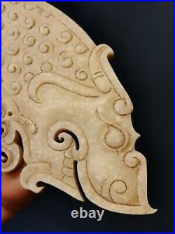 Chinese Jade ornaments Huang carved semi-circle Dragon head pendant Huang