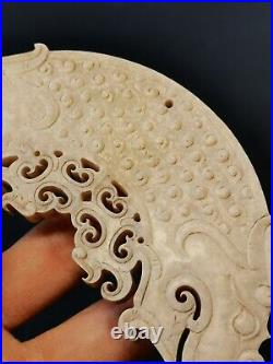 Chinese Jade ornaments Huang carved semi-circle Dragon head pendant Huang