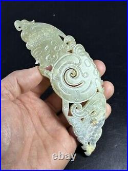 Chinese Jade sculpture Huang carving Human&Dragon antique jade ornament