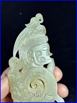 Chinese Jade sculpture Huang carving Human&Dragon antique jade ornament