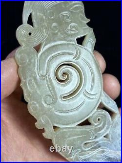 Chinese Jade sculpture Huang carving Human&Dragon antique jade ornament