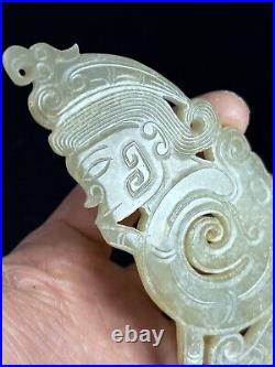 Chinese Jade sculpture Huang carving Human&Dragon antique jade ornament