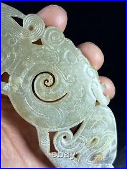 Chinese Jade sculpture Huang carving Human&Dragon antique jade ornament