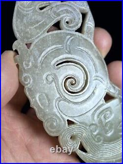 Chinese Jade sculpture Huang carving Human&Dragon antique jade ornament