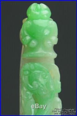 Chinese Jadeite Jade Dragon Head Belt Hook, Chilong & Lingzhi, Late Qing Dyn