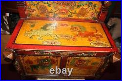 Chinese Japanese Polychrome Painted Wood Cabinet Dragons Foo Dogs Small Size