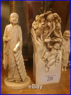 Chinese Japanese antique top quality okimono netsuke Meiji bone dragon sculpture