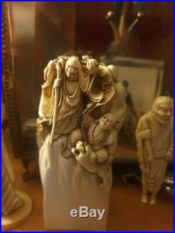 Chinese Japanese antique top quality okimono netsuke Meiji bone dragon sculpture