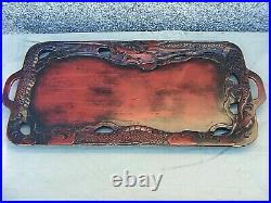 Chinese Lacquered Dragon Tray Carved Wood