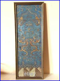 Chinese Late 19thC Sleeve Panels Gold Couched Thread DRAGON & PHOENIX Embroidery