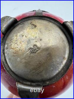 Chinese Metal & Glass Double Gourd Ewer Dragon Motif, Marked