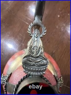 Chinese Metal & Glass Double Gourd Ewer Dragon Motif, Marked