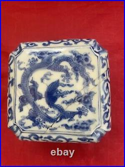 Chinese Ming Box, probably Wanli Dragon Blue & White