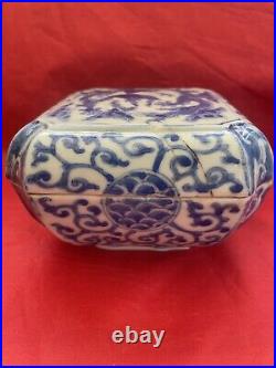 Chinese Ming Box, probably Wanli Dragon Blue & White