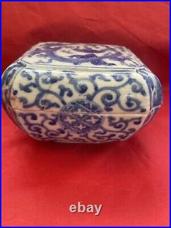 Chinese Ming Box, probably Wanli Dragon Blue & White