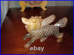 Chinese Natural Hetian Jade Carved Dragon Statues & Handmade Dragon Plate