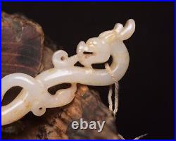 Chinese Natural Hetian Jade Hand-carved Exquisite Dragon Phoenix Hairpin 2313