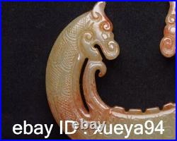 Chinese Natural Hetian Jade Hand-carved Exquisite double Dragon Statue pendant