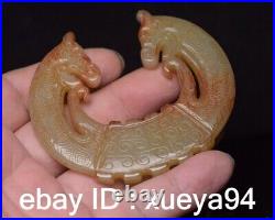 Chinese Natural Hetian Jade Hand-carved Exquisite double Dragon Statue pendant