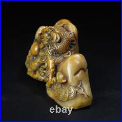 Chinese Natural Shoushan Stone Handcarved Exquisite Dragon Statue Seal