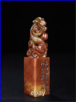 Chinese Natural Shoushan Stone Handcarved Exquisite Dragon Statue Seal 24847