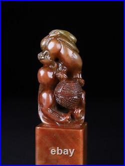 Chinese Natural Shoushan Stone Handcarved Exquisite Dragon Statue Seal 24847