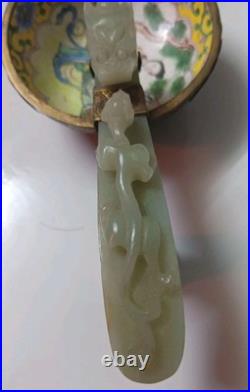 Chinese Nephrite Jade Dragon Head Belt Hook, Chilong & Lingzhi, Late 18th C