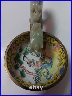 Chinese Nephrite Jade Dragon Head Belt Hook, Chilong & Lingzhi, Late 18th C