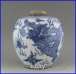 Chinese Old Blue and White Cloud Dragon Porcelain Jar Vase tank